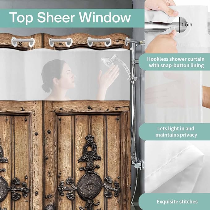 Wood Barn Door No Hook Shower Curtain - Image 7