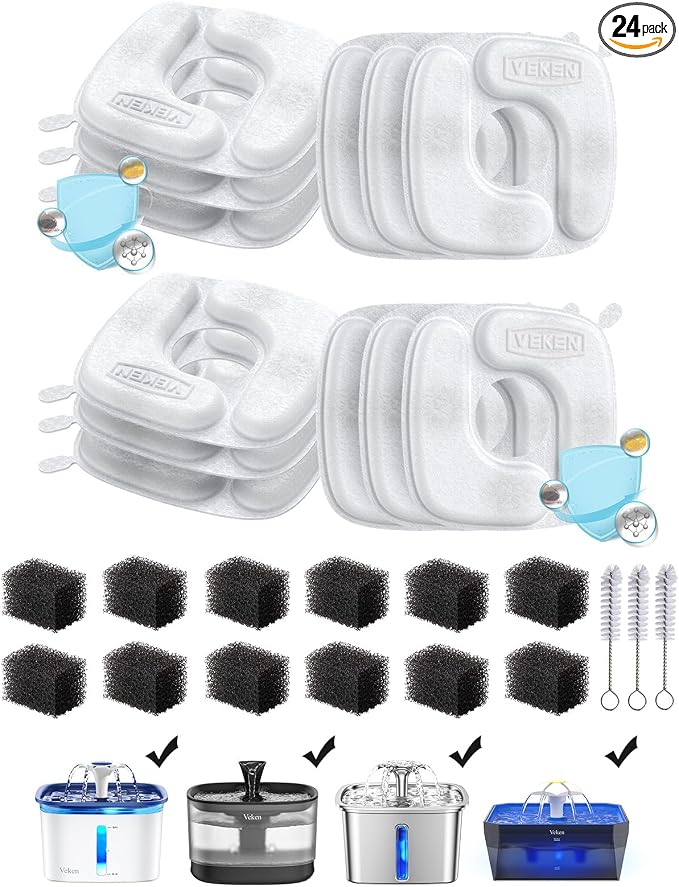 Veken Cat Water Fountain Filters, 12 Pack Replacement Filters & 12 Pack by Veken