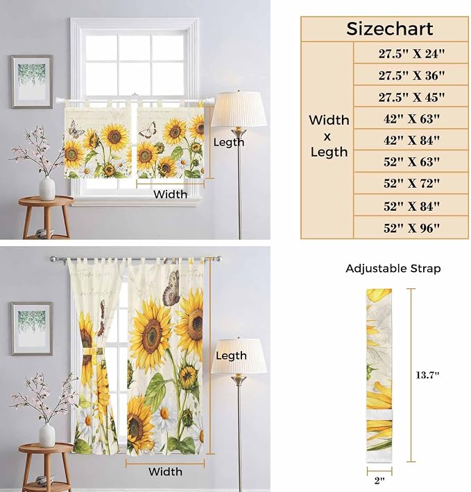 Farm Sunflowers Living Room Curtains 84 Inch Length, Window Curtains Tab Top - Image 8