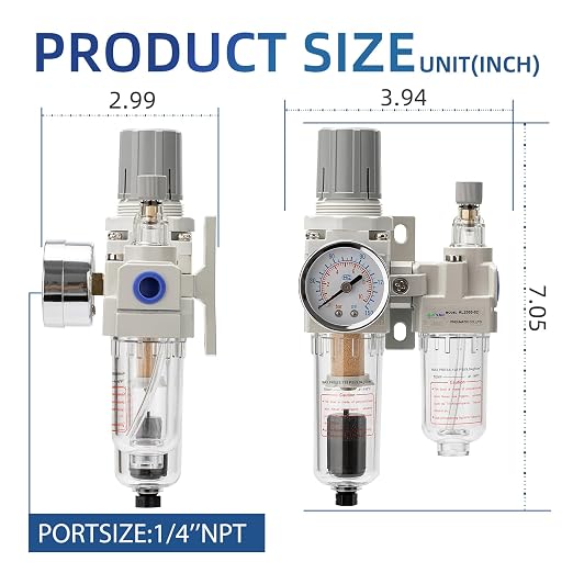 1/4" NPT Automatic Drain Compressed Air Filter Regulator Lubricator, Air - Image 3