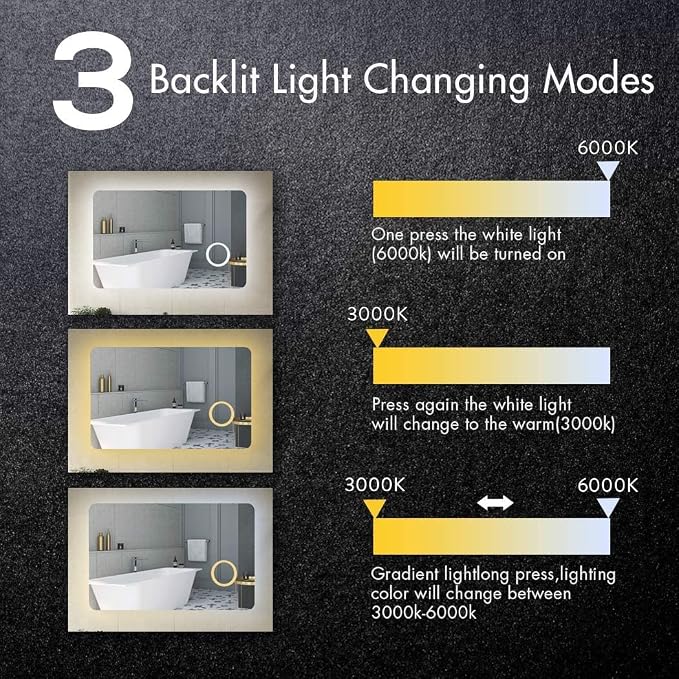 Illuminated LED Bathroom Mirror, Wall Mounted Backlit Makeup Vanity Mirror - Image 4