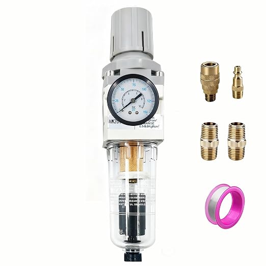 XingNEeng 1/4" NPT Compressed Air Filter Regulator Combo Piggyback, Water/Oil by Unknown