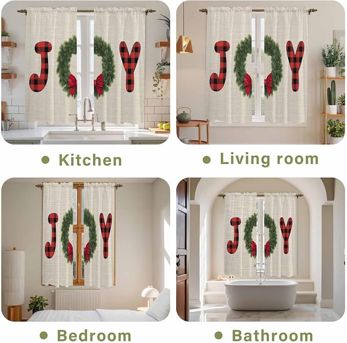 Red Green Christmas Window Curtains 63 Inch Long 2 Panel Set, Rod Pocket - Image 8