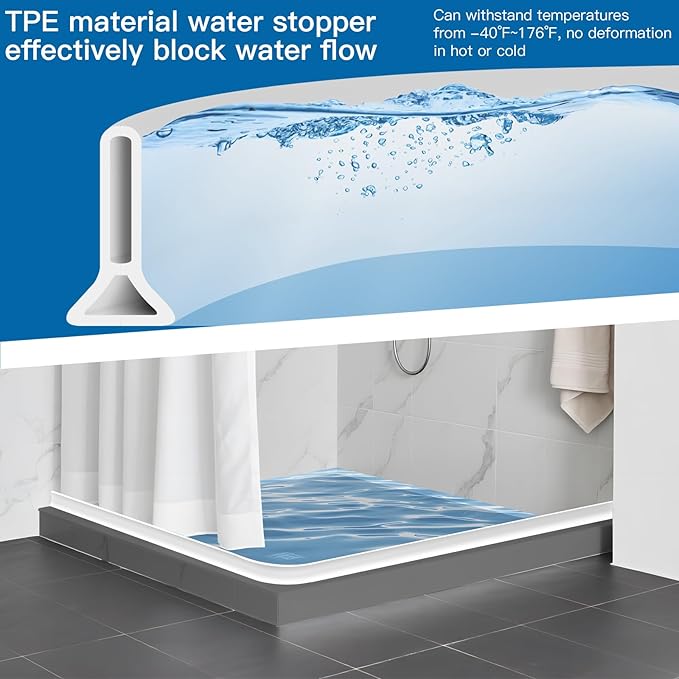 1.96'' High Shower Threshold Water Dam Collapsible 67IN Shower Water Splash Guard for Shower Water Blocker for Wet and Dry Separation Bathroom and Kitchen (67 Inch)