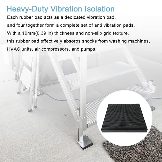 4 Pack Rubber Anti-Vibration Pads 100×100×10mm Thick Non Slip Grid Texture Anti - Image 3