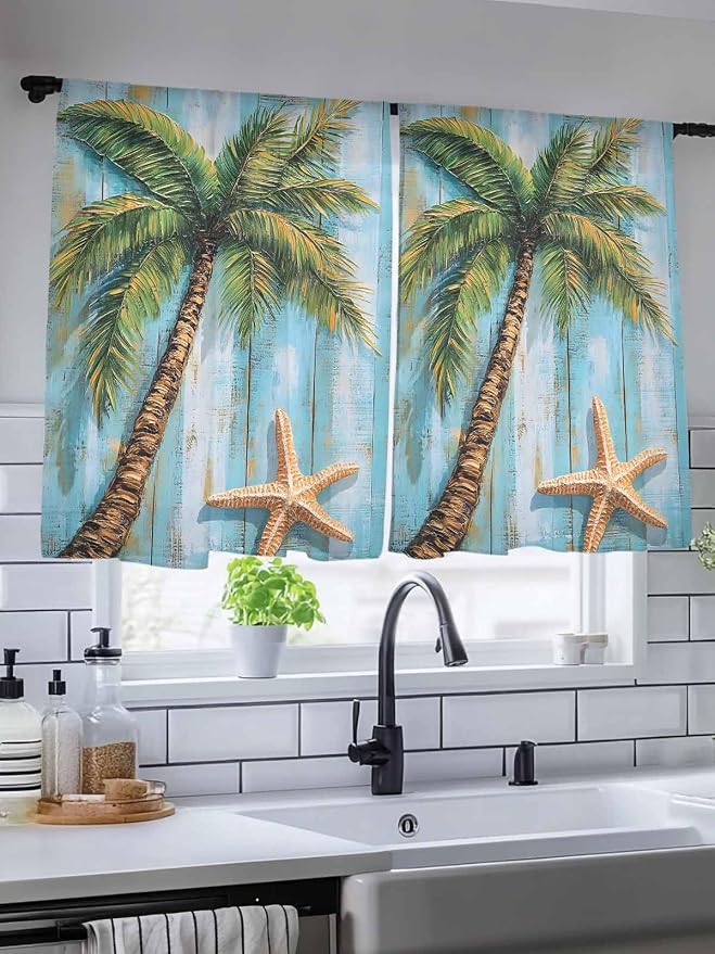 Sheer Curtains 54 Inch Length, Coastal Beach Tree Semi Sheer Curtains Light - Image 5