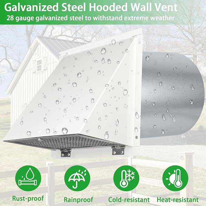 7 Inch Hooded Wall Vent with Mesh and Damper, Wall Vent Hood Duct Cap Exterior - Image 5