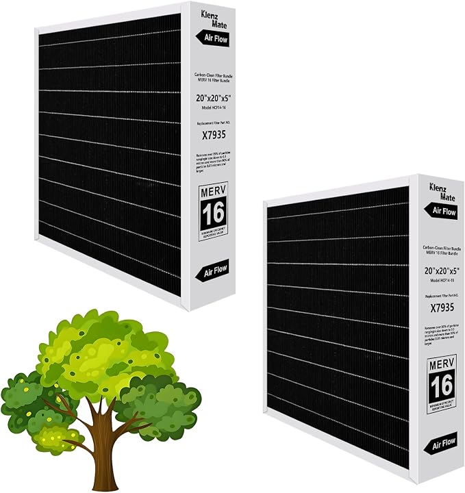 Upgraded 2 - Pack X7935 20x20x5 MERV 16 Air Filter Bundle, Carbon Clean Healthy by HOME