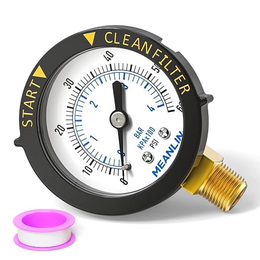 MEANLIN MEASURE 0~60Psi Plastic Frame 1/4" NPT Start and Clean Filter Pressure by MEANLINMEASURE