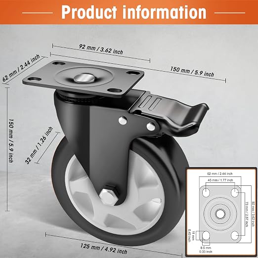 Casters, Top Plate Swivel Wheels, Locking Casters - Image 4