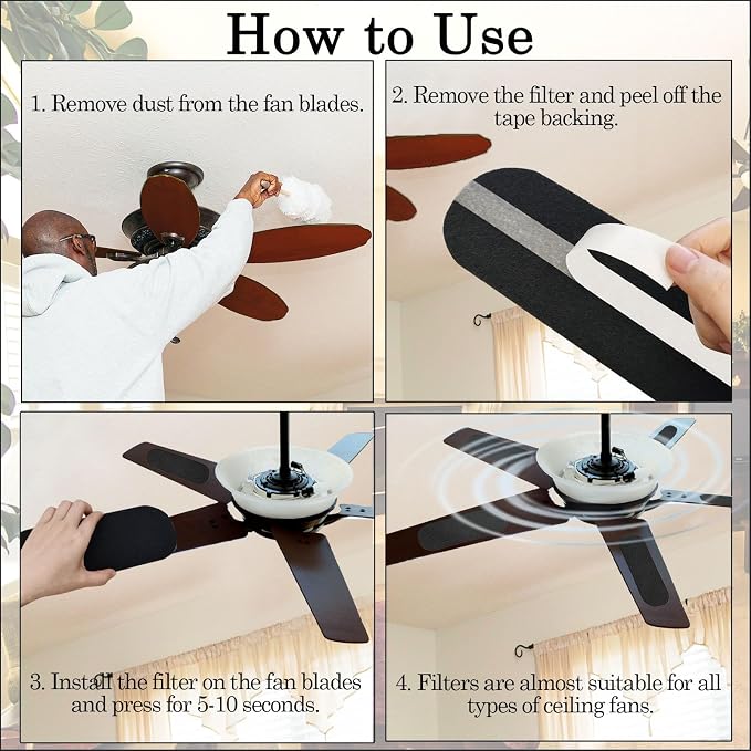 15 Pcs Ceiling Fan Filters for Blades, Easy-Stick Activated Coconut Shell - Image 4