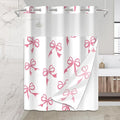 Cute Pink Bow No Hook Shower Curtain Set with Snap in Fabric Liner for Bathroom,with See Through Top Window,Double Shower Curtain with Detachable Liner Replacement,Machine Washable,71"x 74"
