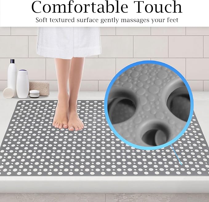 Extra Large Non Slip Shower Mat for Inside Shower, 47x32 Inch Oversized Shower Stall Mat,Bath Mat for Shower with Big Suction Cups,Drain Holes,Two-Sided Anti-Slip