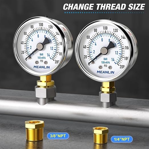 MEANLIN MEASURE 0~200Psi Dry Pressure Gauge Stainless Steel 1/8" NPT 2" FACE - Image 3