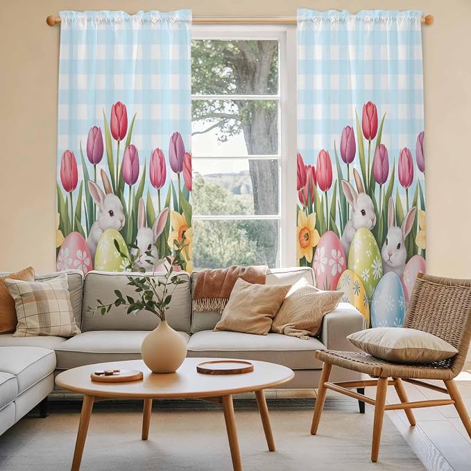 Easter Window Curtains 72 Inch Long 2 Panel Set, Rod Pocket Long Curtains & - Image 3