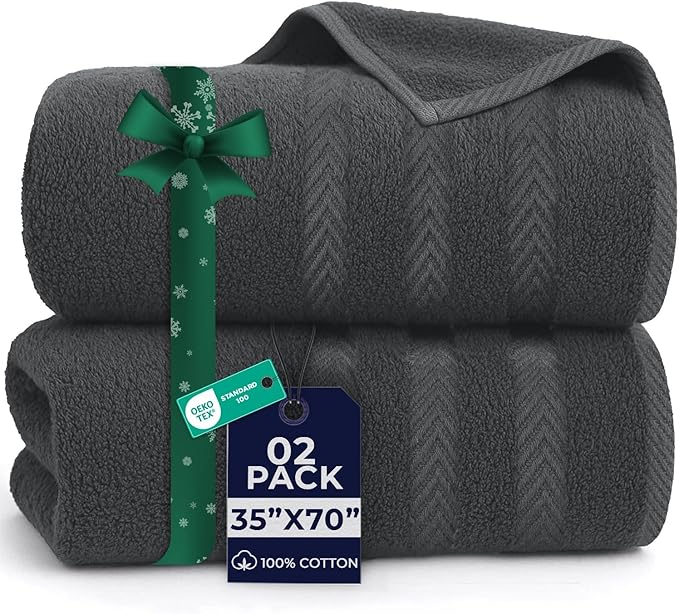 DAN RIVER 2 Pack Luxury Bath Sheets 35x70, 600 GSM, Soft & Quick Dry 100% Ring Spun Cotton Towels Ideal for Hotels, Spas, Gyms & Salons Extra Large, Gray