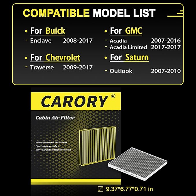 CARORY Cabin Air Filter w/Activated Carbon - Image 3