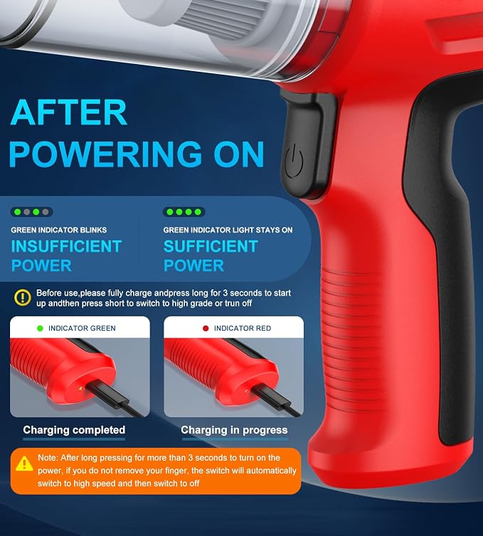 Car Vacuum Portable Cordless, 4 in 1 Mini Vacuum Cleaner Hight Power, 12000Pa - Image 4