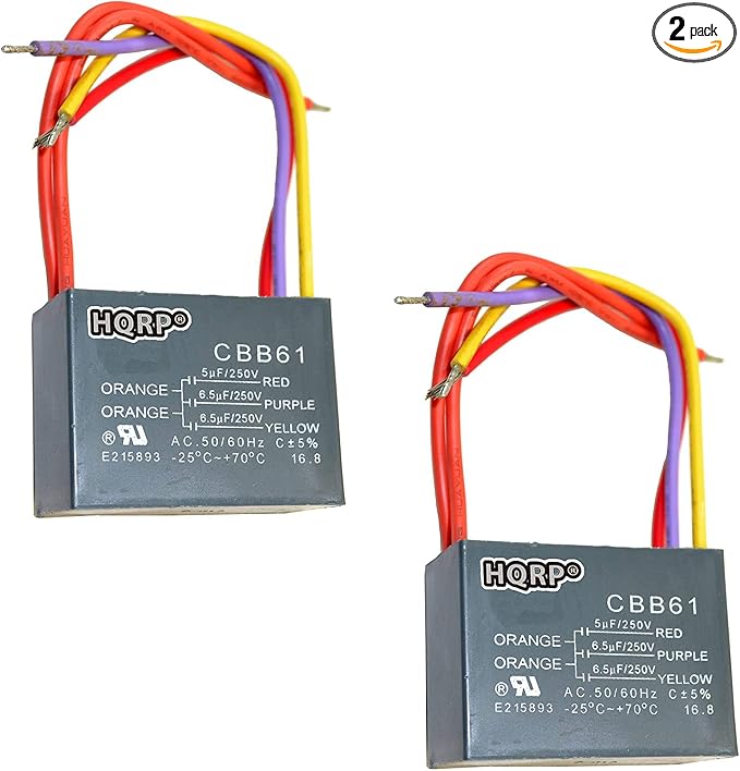 HQRP 2-Pack Ceiling Fan Capacitor CBB61 5uf+6.5uf+6.5uf 5-Wire UL Listed by HQRP