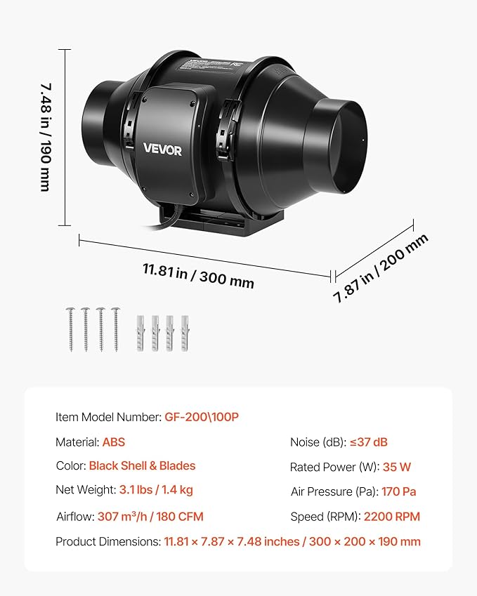 VEVOR Inline Duct Fan, 4-Inch 180 CFM - Image 7