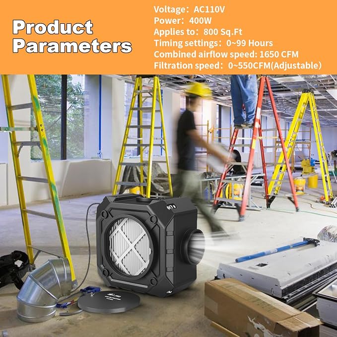 M-T Air Scrubber with 3 Stage Filtration, Stackable Negative Air Machine - Image 5