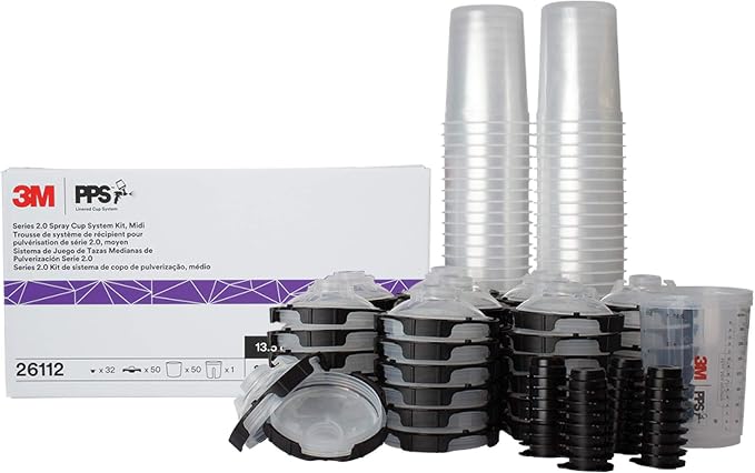 3M PPS 2.0 Spray Gun Cup, Lids and Liners Kit, 13.5 Ounces, 200-Micron Filter by 3MAutomotive