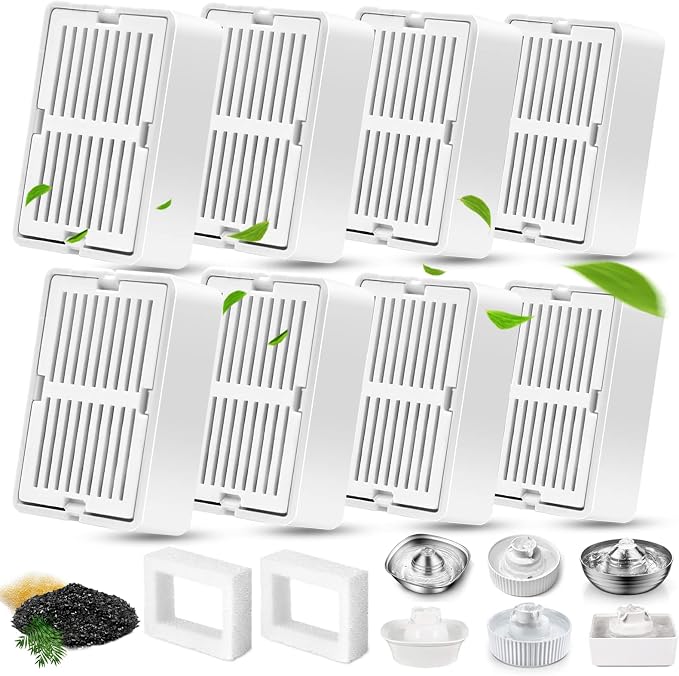Cat Water Fountain Filters, 8 Carbon Filters& 2 Foams Filters by Petilog