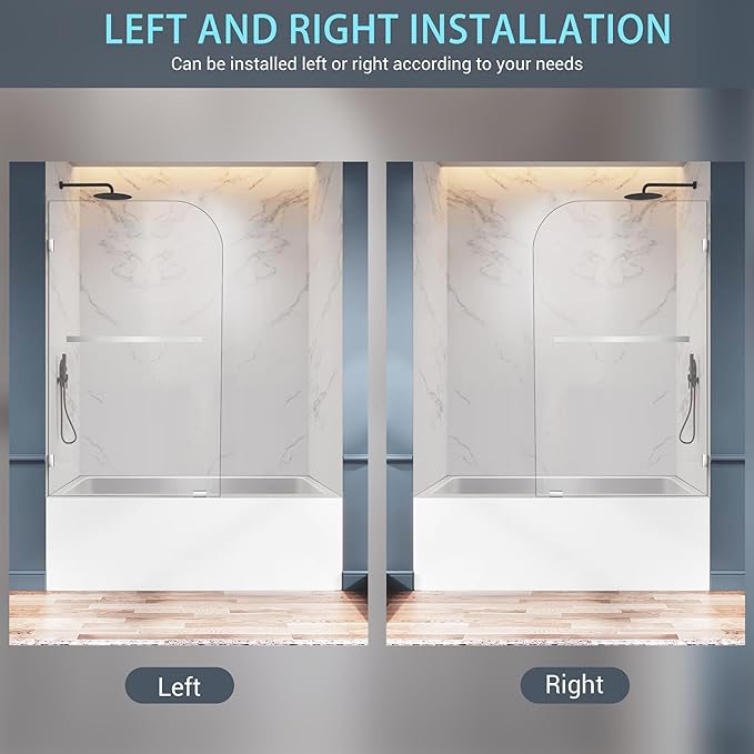 Bathtub Shower Door, 34" W X 58" H Fixed Bathtub Shower Glass Panel in Polished Chrome Finish, 1/4"(6mm) Clear Tempered Frameless Shower Glass Door, Tub Shower Panel with Clamps and Handle