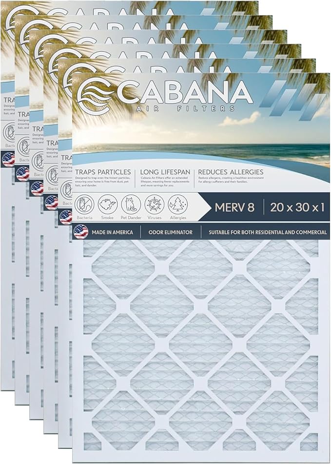 Cabana Filters 6-Pack 20x30x1 MERV 8 AC Furnace Air Filter by CabanaAirFilters