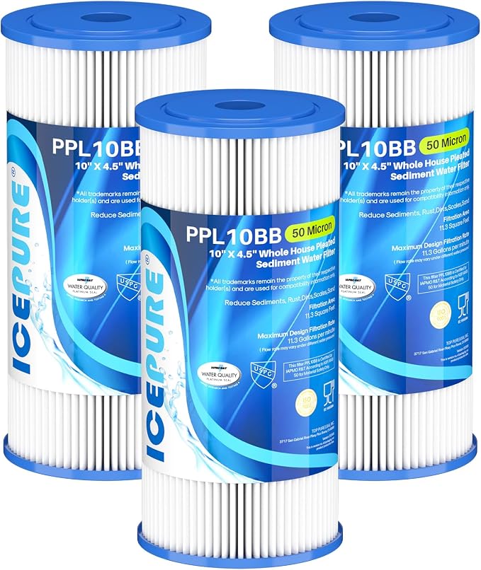 ICEPURE 50 Micron 10" x 4.5" Whole House Extra Coarse Pleated Sediment Filter by ICEPURE