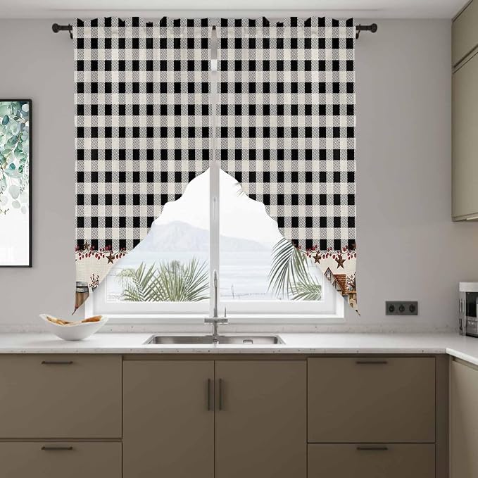 Swag Curtain Valances for Kitchen Windows, Farm Wooden House Black Buffalo - Image 8