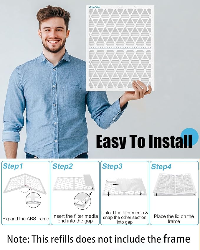 Reusable 12x12x1 Air Filter, 1 Foldable Frame + 6 Refills - Image 8