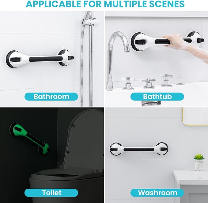 TAILI Shower Grab Bar Glow in The Dark, 16.8 in Grab Bars for Bathtubs, Shower Handles Bath Rails for Seniors and Elderly, Bathroom Safety Grip Removable No Drilling Waterproof Black