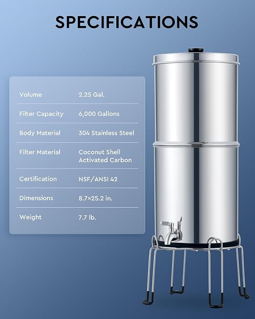 CO-Z Gravity Fed Water Filter System, Stainless Steel Gravity Water Purifier - Image 8