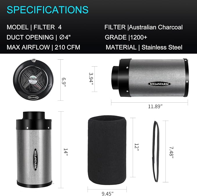 MELONFARM 4 inch Air Carbon Filter Smelliness Control - Image 6