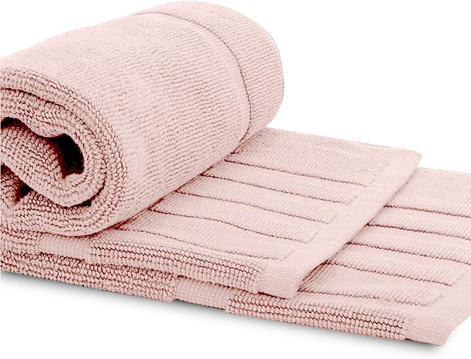 White Classic Luxury Bath Mat Floor Towel Set - Absorbent Cotton Hotel Spa Shower/Bathtub Mats [Not a Bathroom Rug] 22"x34" | 2 Pack | Pink