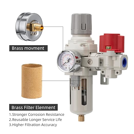 Industrial Air Compressor Filter Regulator Combo 3/8" NPT 0-150 PSI Gauge - Image 4