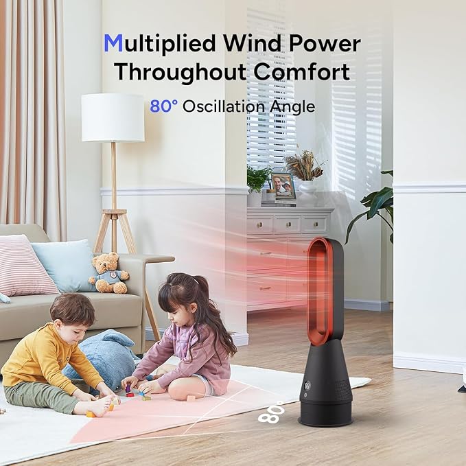 Bladeless Fan, 25inch Heating & Cooling & Filter Combo Tower Fan 80° Oscillating - Image 6