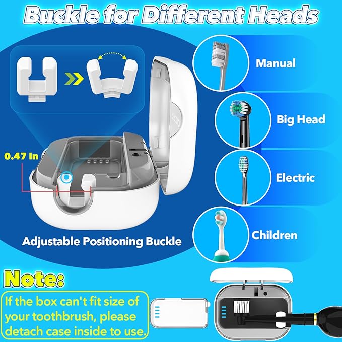 RRZIOM Toothbrush Sanitizer Case, Portable Toothbrush Covers Rechargeable, Rechargeable Toothbrush Cleaner Holder Case for Travel Home, Detachable Toothbrush Cover Cap for All Toothbrushes (White)