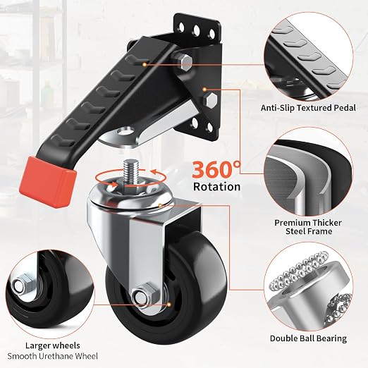 SPACEKEEPER Workbench Casters kit 920 Lbs Retractable Casters Heavy Duty Bench - Image 2