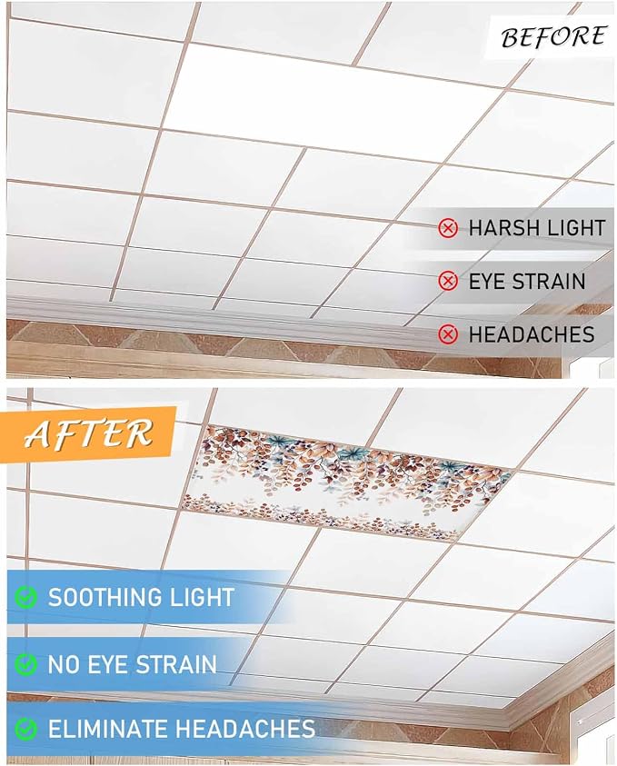Fluorescent Light Covers for Ceiling Lights Fall Orange Eucalyptus Leaves - Image 6