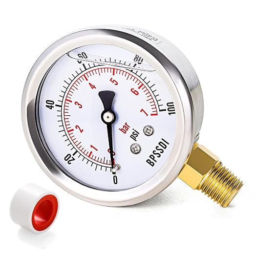 0-100 Psi Glycerin Liquid Filled Low Pressure Gauge, 2.5" Dial Size, 1/4" NPT by BPSSDI