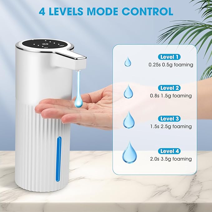 4 Pack Touchless Automatic Soap Dispenser, 13.5oz Smart Sensor Liquid Hand Wash Dispenser, USB Rechargeable & Adjustable for Bathroom Kitchen Sink, White Stripes