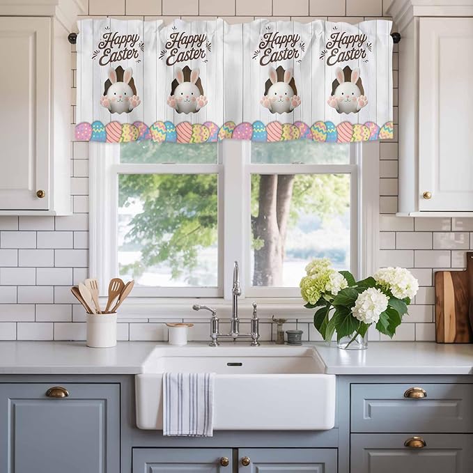 Grey Easter Curtain Valances for Windows, Kitchen Valance Window Treatment - Image 2