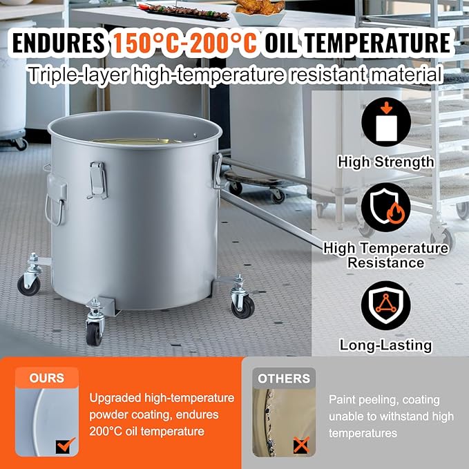 VEVOR 10 Gallon Fryer Grease Bucket, Oil Disposal Bucket Caddy on Wheels - Image 3