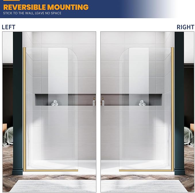 Glass Shower Panel, 30" W x 78" H Semi-Framed Fixed Shower Panel in Brushed Gold with 5/16"(8mm) Clear Tempered Glass Door, Simple Shower Door Panel for Bathroom