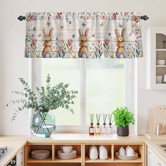 Kitchen Curtains Tiers and Valance Set of 3, Easter Light Filtering Window - Image 4