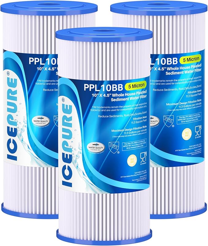 ICEPURE 5 Micron 10" x 4.5" Whole House Sediment Pleated Water Filter by ICEPURE