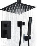 10 Inch Shower Faucet Set Ceiling Mount, High Pressure Rainfall Shower System, Square Rain Shower Spray Combo Luxury Shower Fixtures Matte Black
