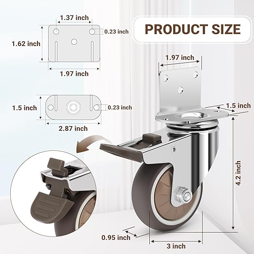 Side Mount Caster Wheels 3 Inch Set of 4 - Image 3